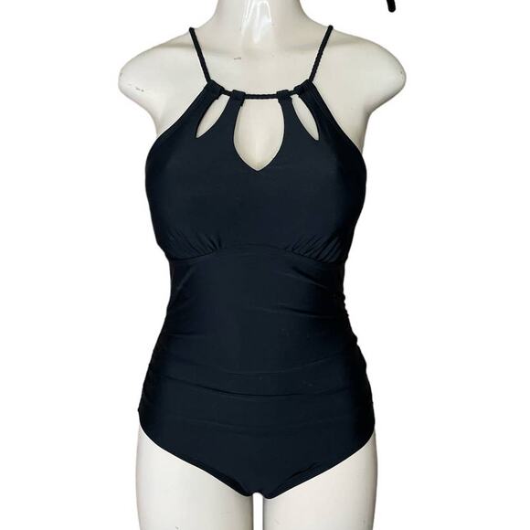 Merona Other - Merona Black One Piece Swimsuit Open Tie Back Size Medium NWT